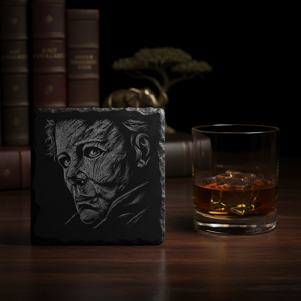 Laser Engraved Majestic Lion Portrait Slate Coaster