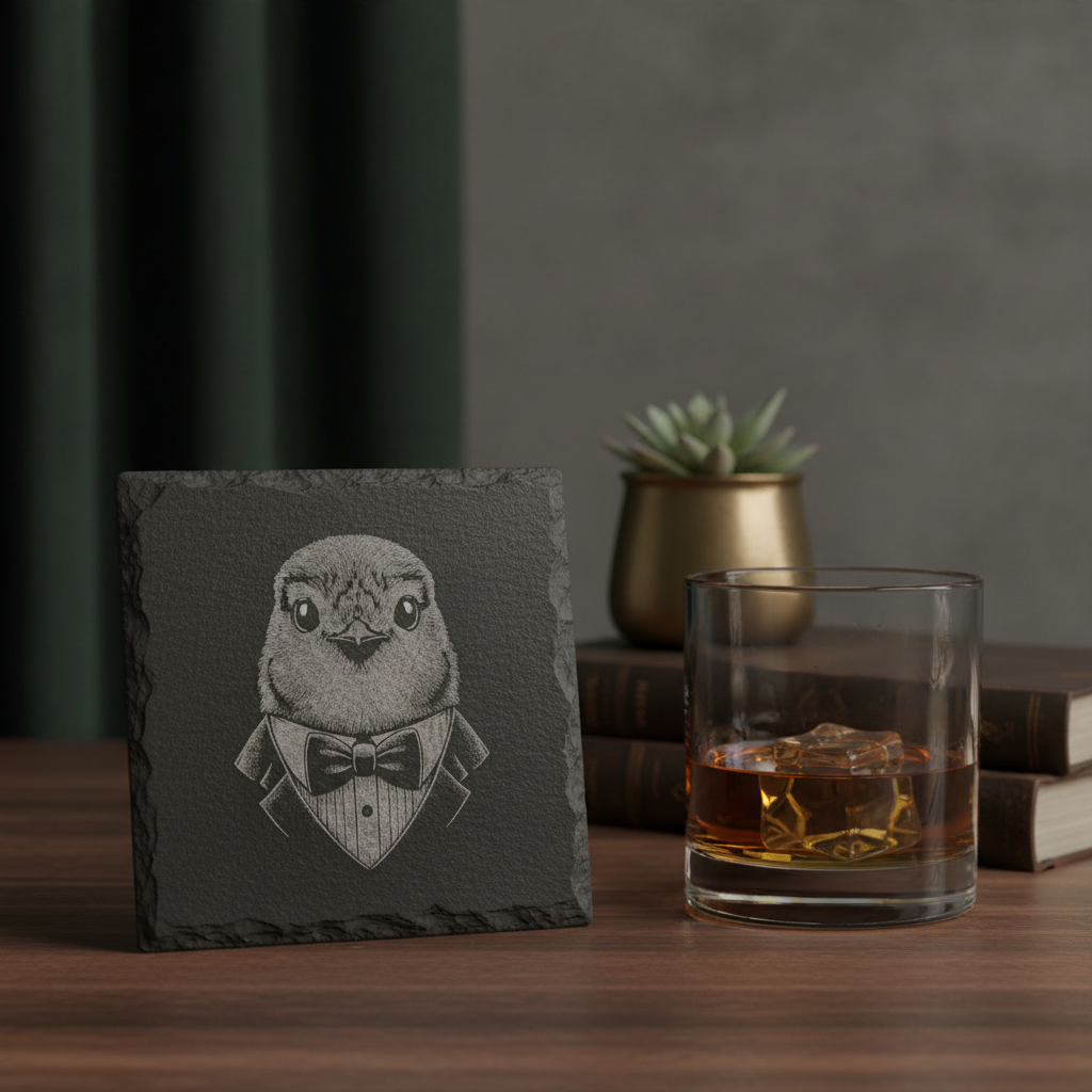 Laser Engraved Otter in Tuxedo Slate Coaster