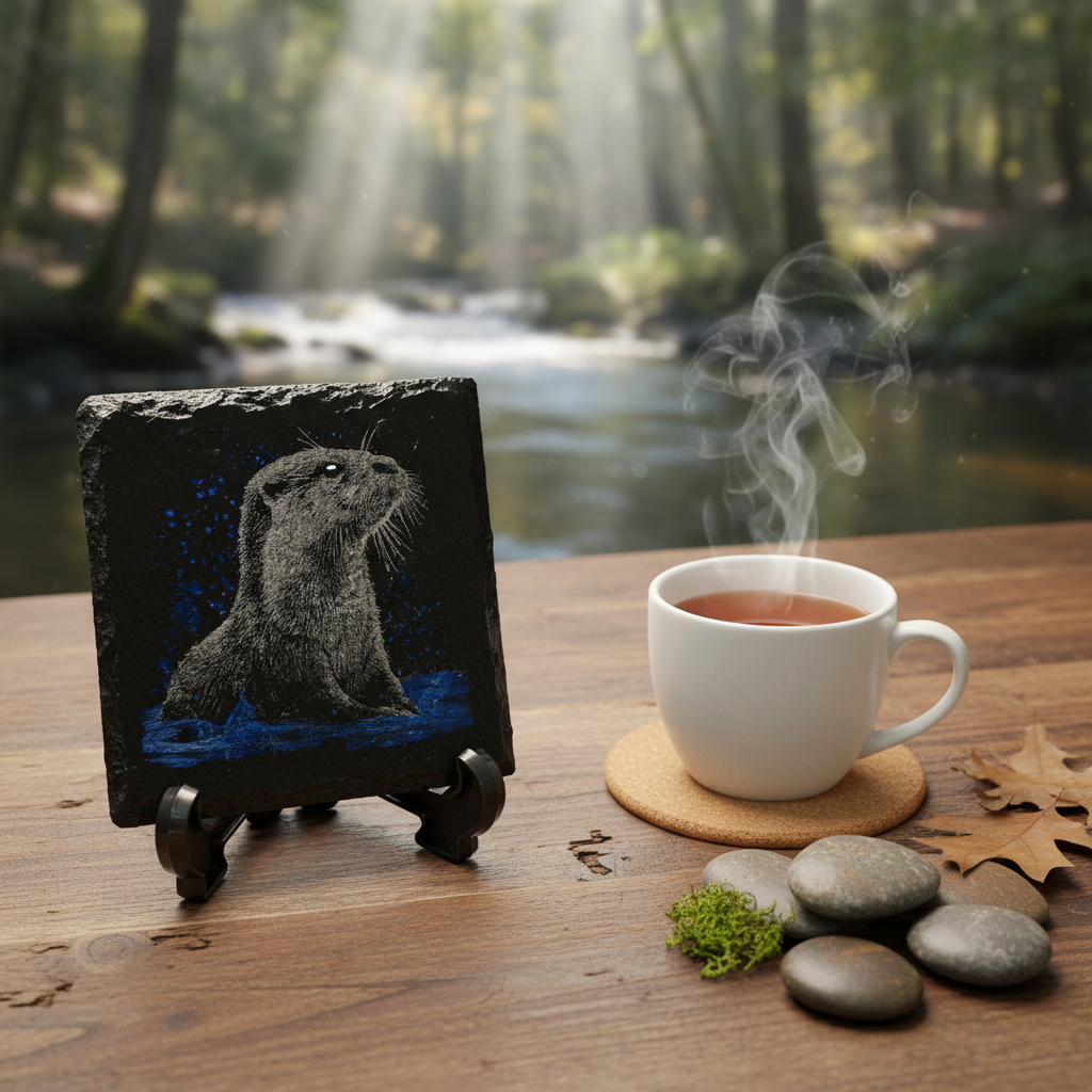 Laser Engraved Otter Slate Coaster