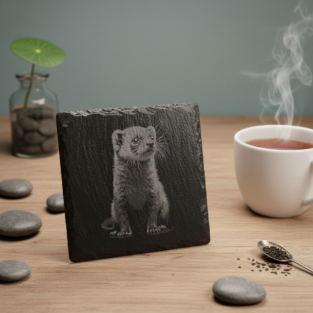 Laser Engraved Otter Slate Coaster