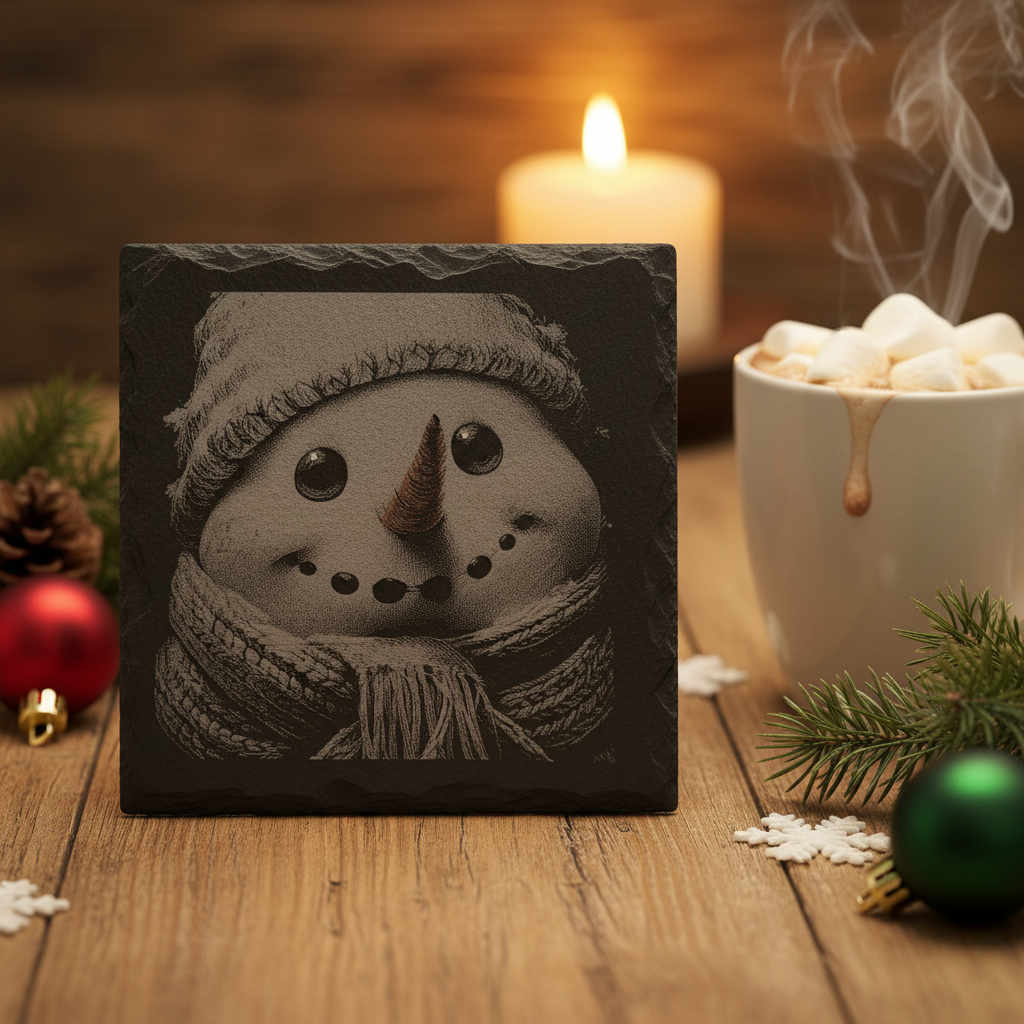 Laser Engraved Snowman Slate Coaster