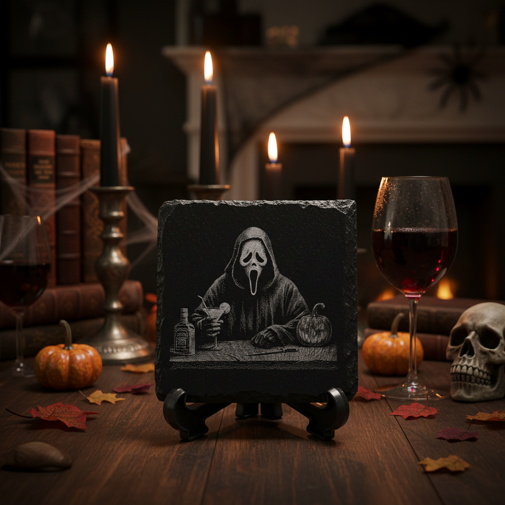 Slate coaster with Ghostface engraving